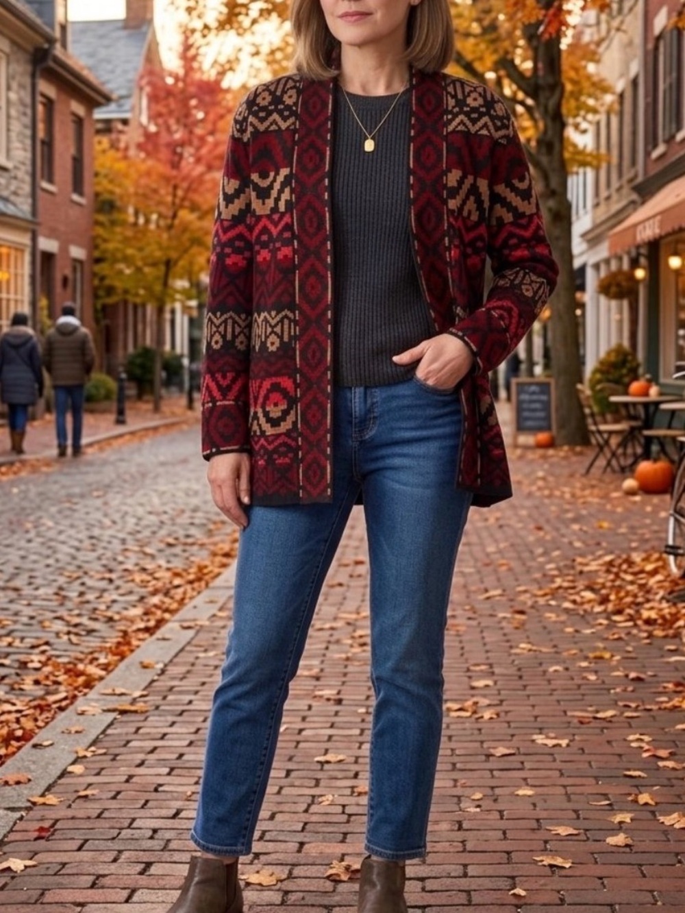Ruby Rd. Favorite Petite Navajo Aztec Open Front Women’s Cardigan Sweater PM